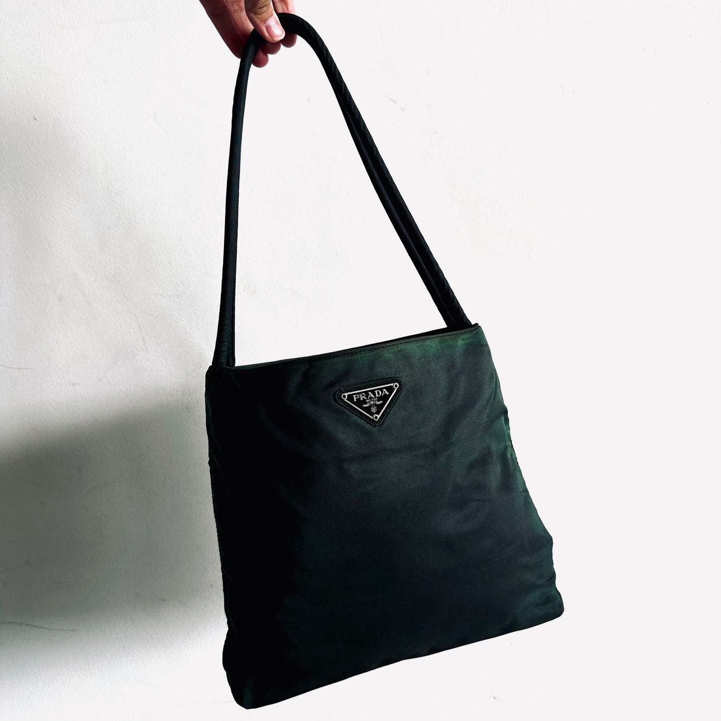 Prada Jade Malachite Tessuto City Classic Logo Structured Shoulder Shopper Tote Bag