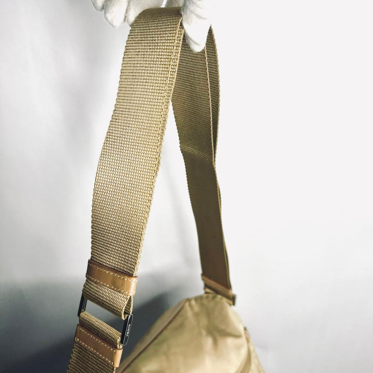 Prada Taupe Beige Tessuto Nylon Monogram Logo Classic Flap Shoulder Sling Bag