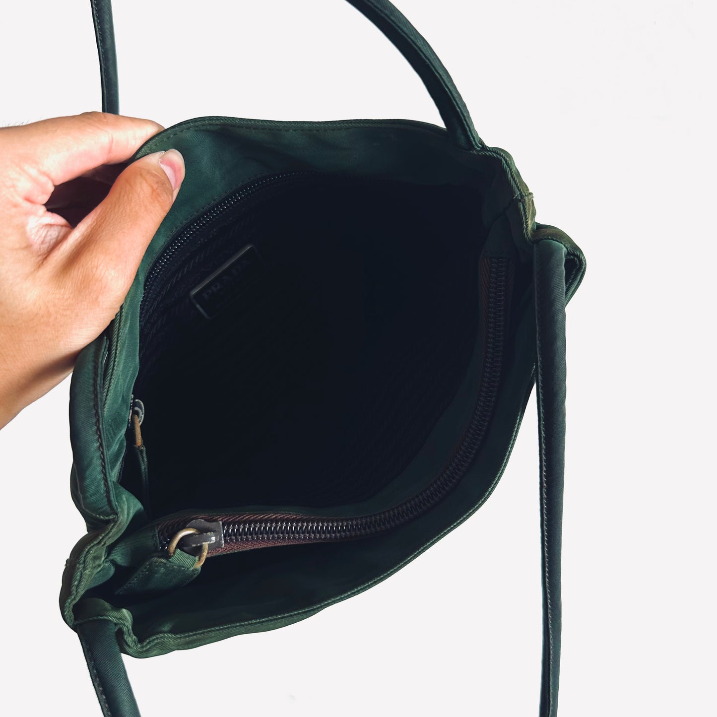 Prada Jade Malachite Tessuto City Classic Logo Structured Shoulder Shopper Tote Bag