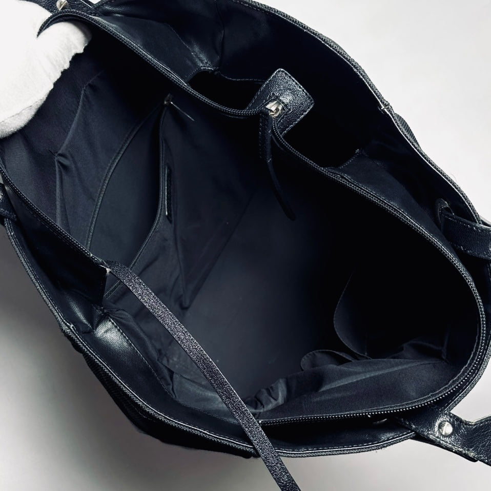 Chanel Black Paris Biarritz CC Monogram Logo Quilted Leather & Fabric Shopper Shoulder Tote Bag 12s