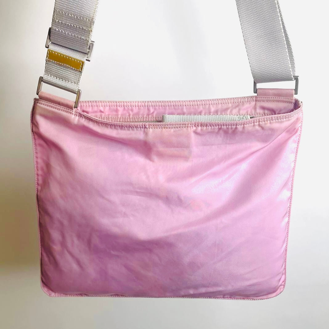 Prada Pink Tessuto Monogram Logo Classic Nylon Zip Shoulder Sling Bag