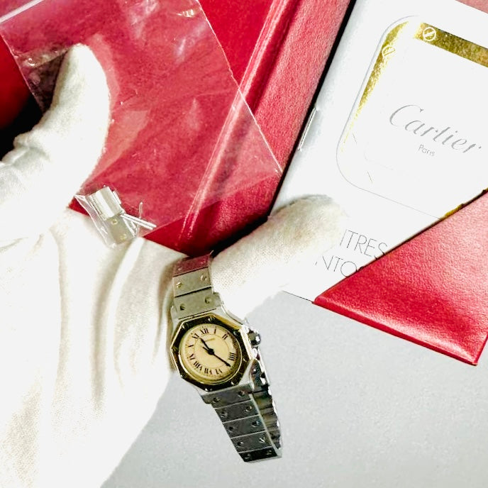 Cartier Santos Gold & Stainless Steel Octagon Monogram Logo 24MM Vintage Quartz Watch