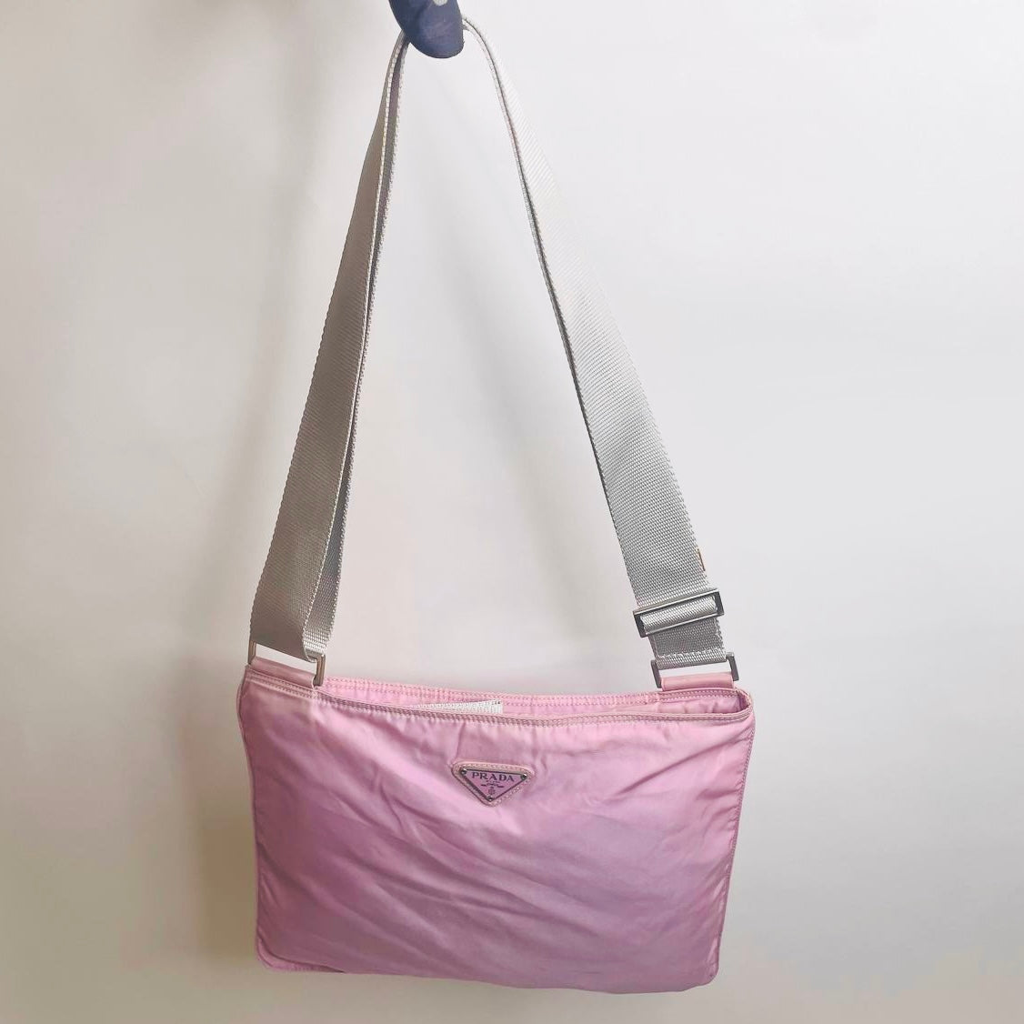 Prada Pink Tessuto Monogram Logo Classic Nylon Zip Shoulder Sling Bag