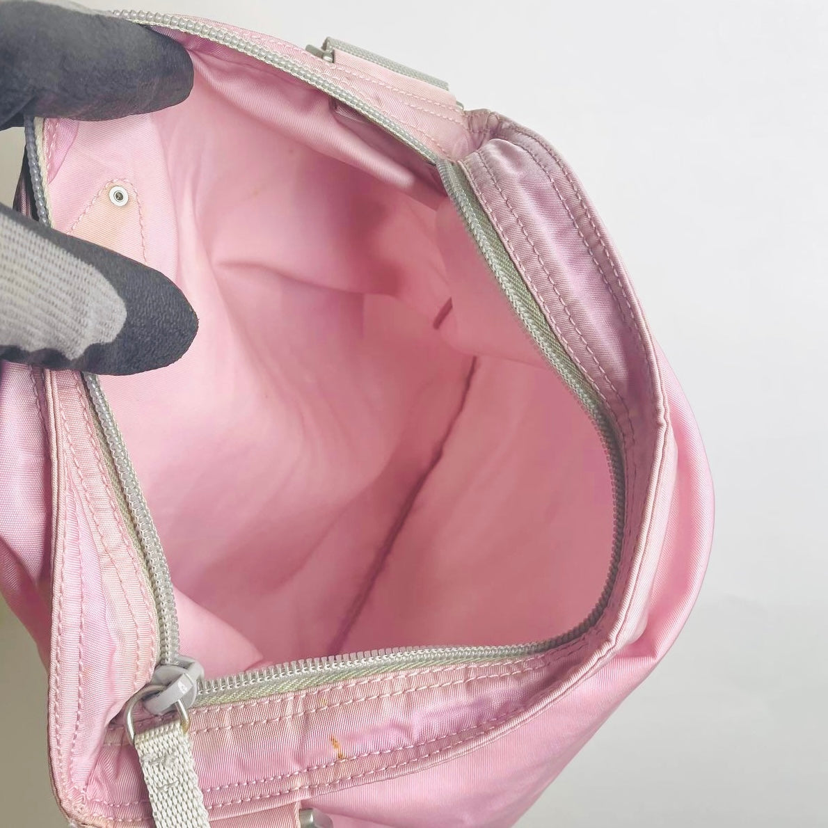 Prada Pink Tessuto Monogram Logo Classic Nylon Zip Shoulder Sling Bag