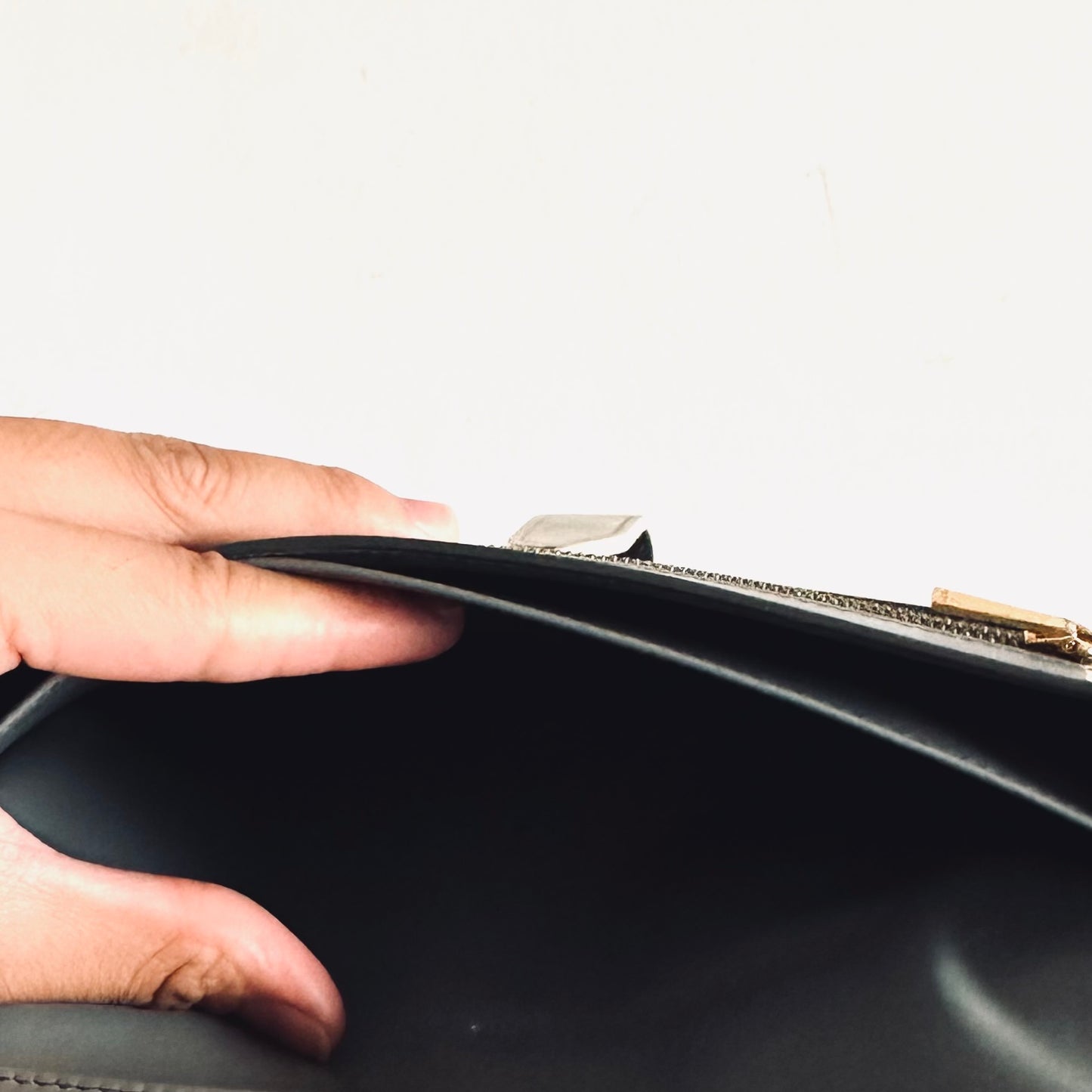 Celine Pebble Grey GHW Large Grained Calfskin Leather Logo Strap Bifold Wallet