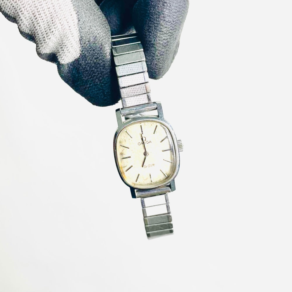 Omega De Ville Square White Dial Stainless Steel Expandable 24MM Vintage Watch