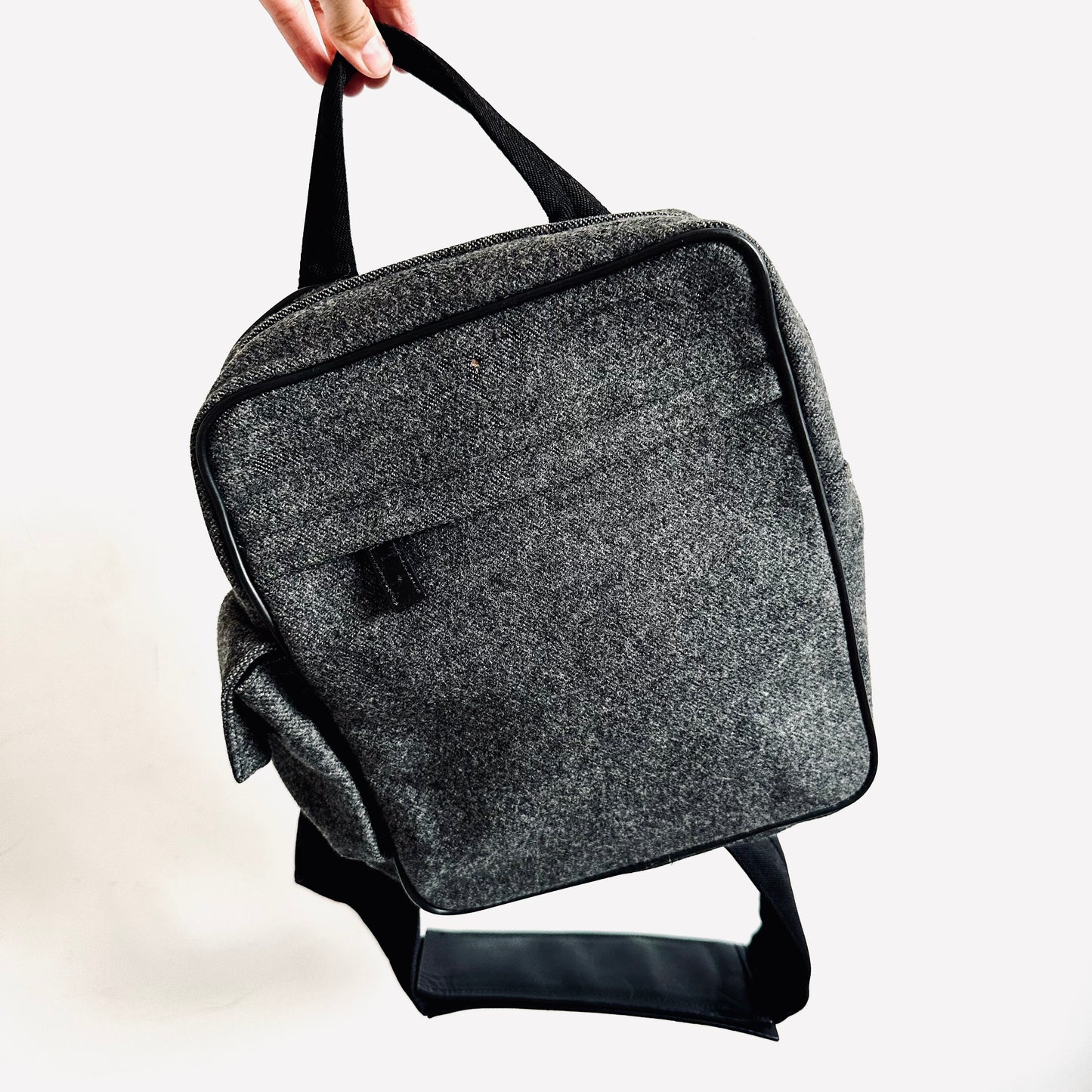 Prada Grey Wool Monogram Logo Backpack Shoulder Sling Bag