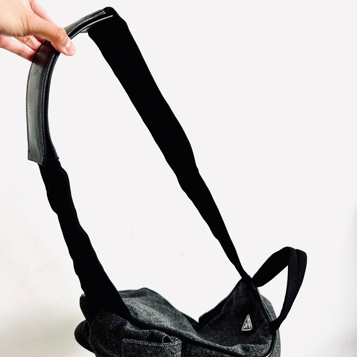 Prada Grey Wool Monogram Logo Backpack Shoulder Sling Bag
