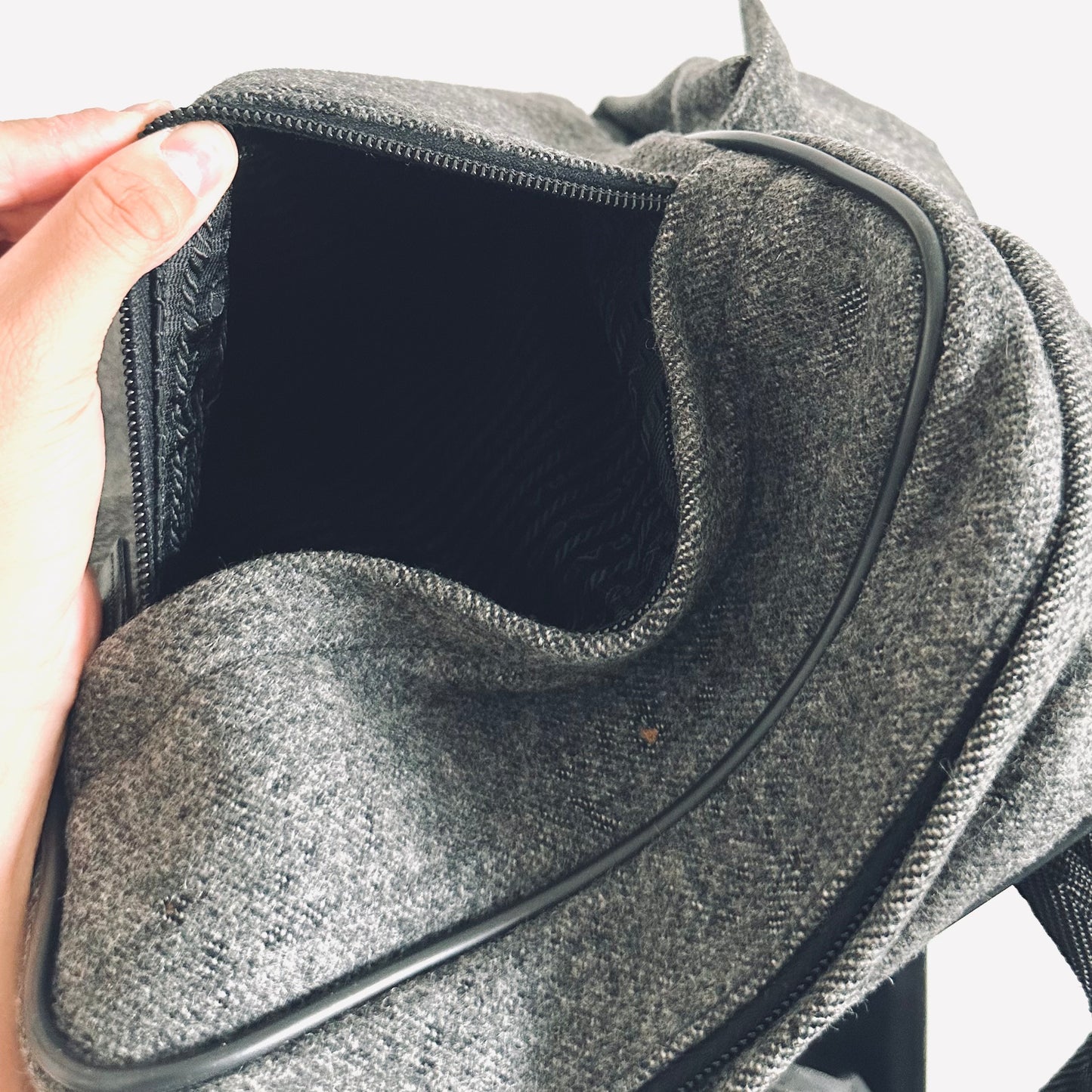 Prada Grey Wool Monogram Logo Backpack Shoulder Sling Bag