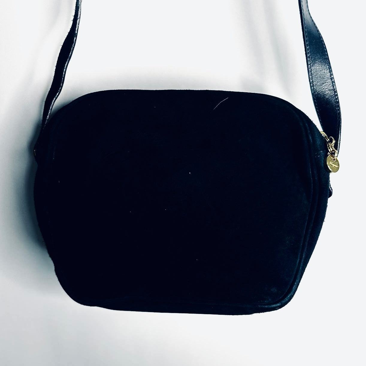 Salvatore Ferragamo Gancini Navy Blue GHW Suede Camera Shoulder Sling Bag