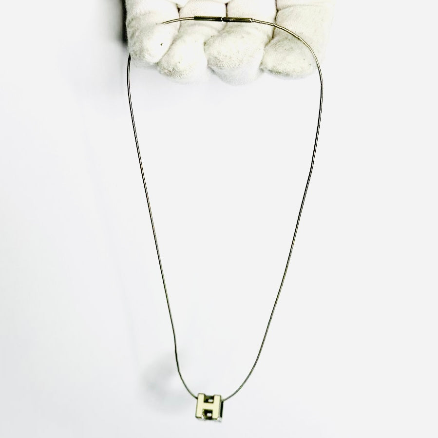 Hermes White Cube H Cage D’Hermes Monogram Logo Pendant Necklace