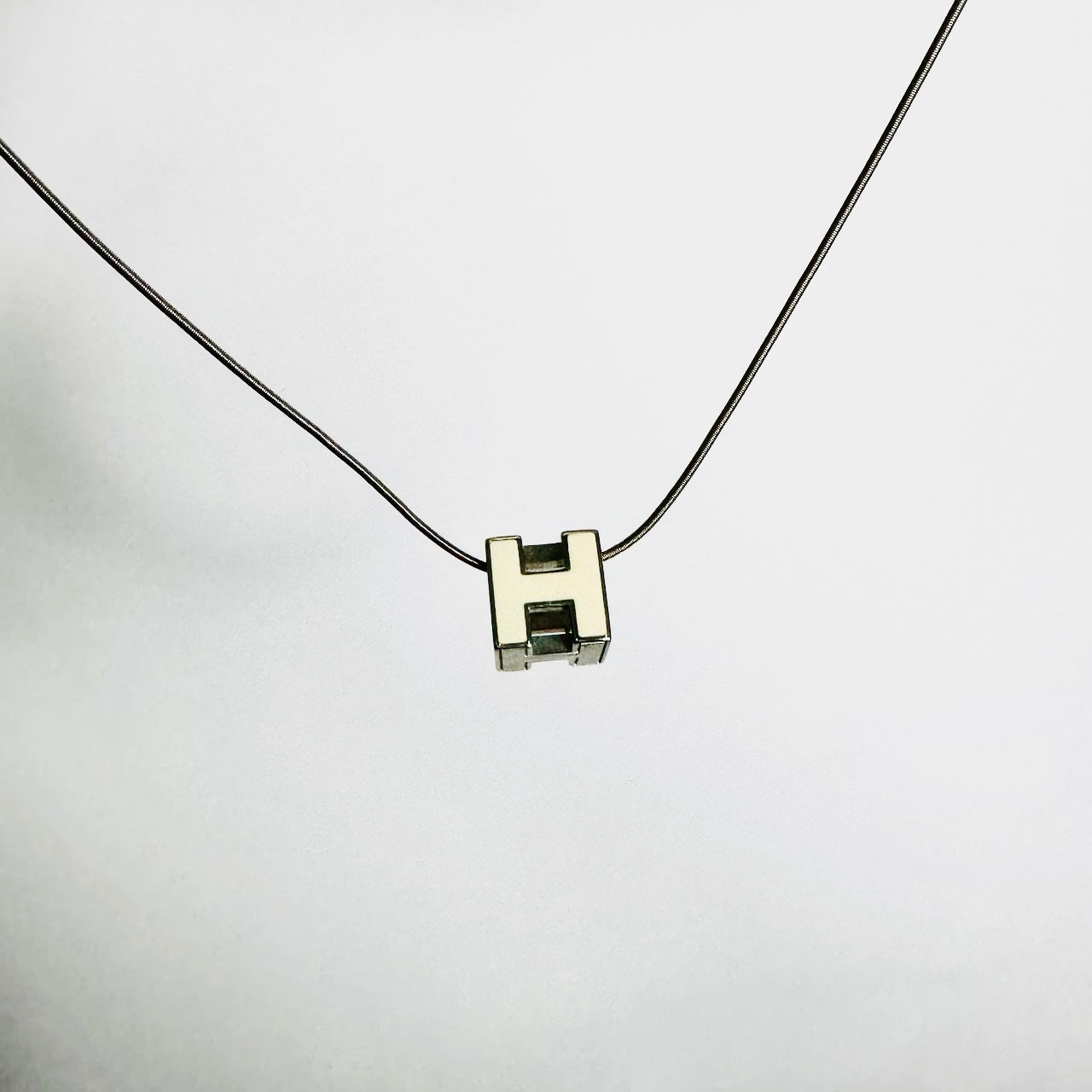 Hermes White Cube H Cage D’Hermes Monogram Logo Pendant Necklace