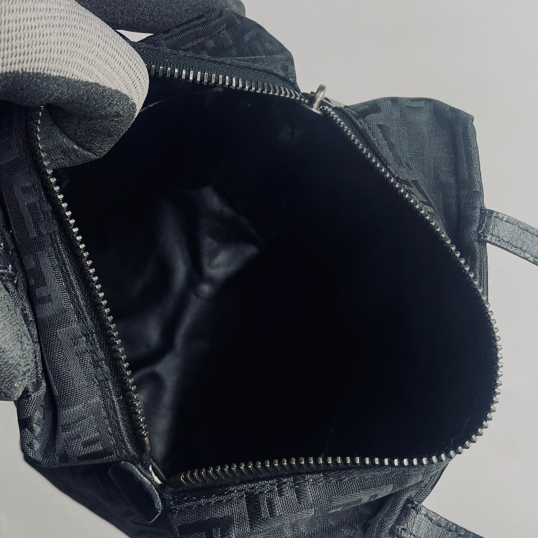 Fendi Black Zucca FF Monogram Logo Mini Bucket Dumpling Zip Tote Bag