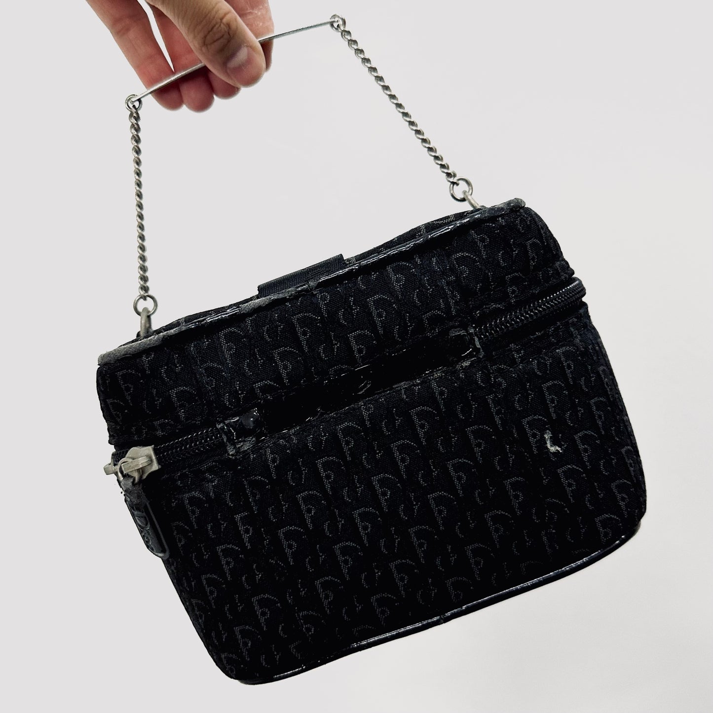 Christian Dior CD Black Oblique Monogram Logo Mini Vanity Case Top Handle Bag
