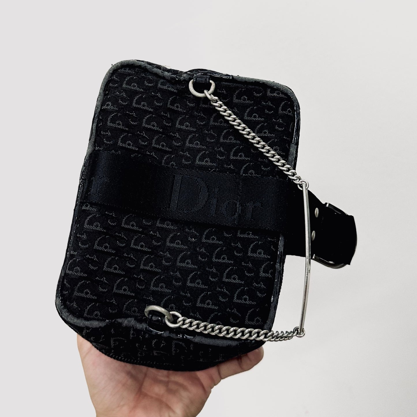 Christian Dior CD Black Oblique Monogram Logo Mini Vanity Case Top Handle Bag