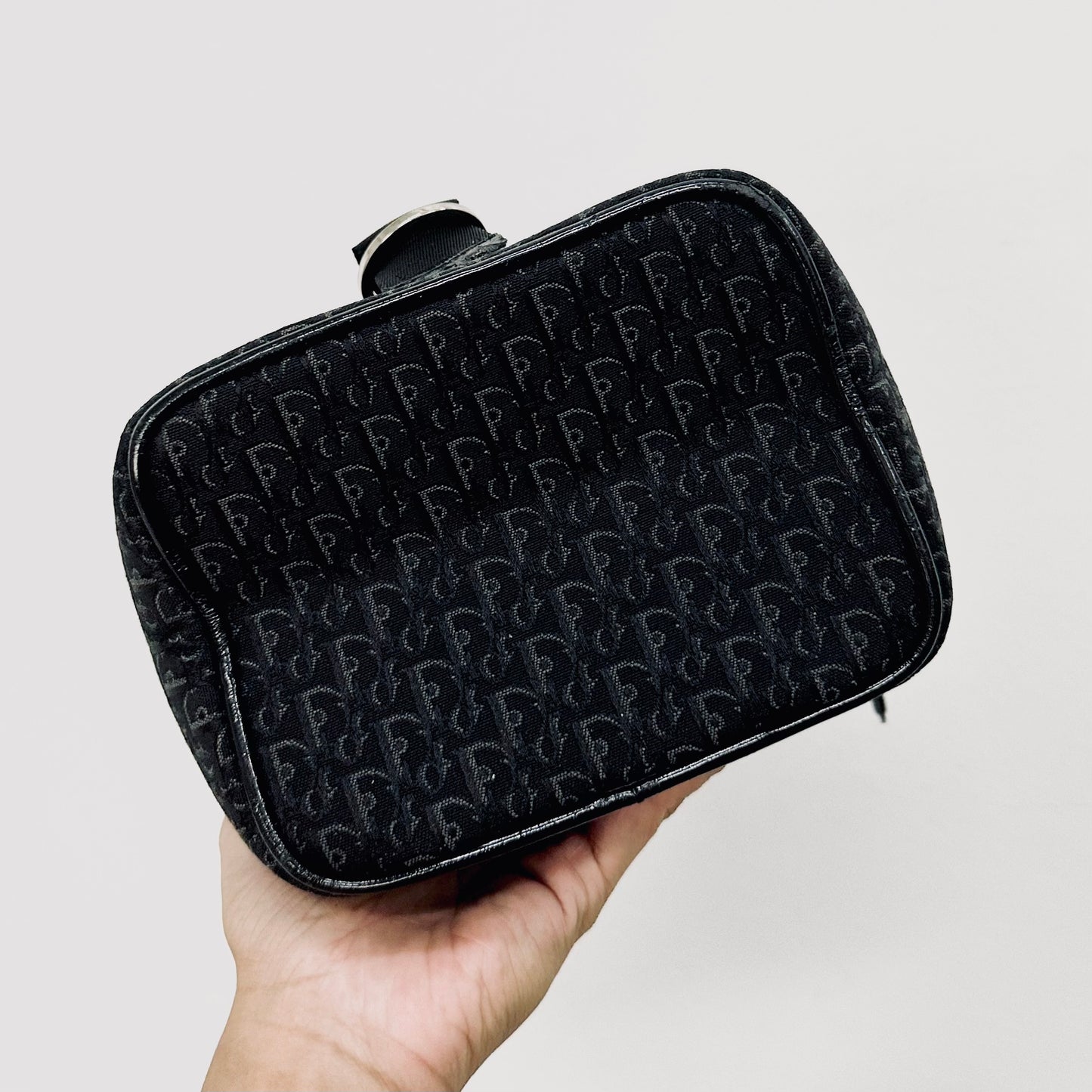 Christian Dior CD Black Oblique Monogram Logo Mini Vanity Case Top Handle Bag