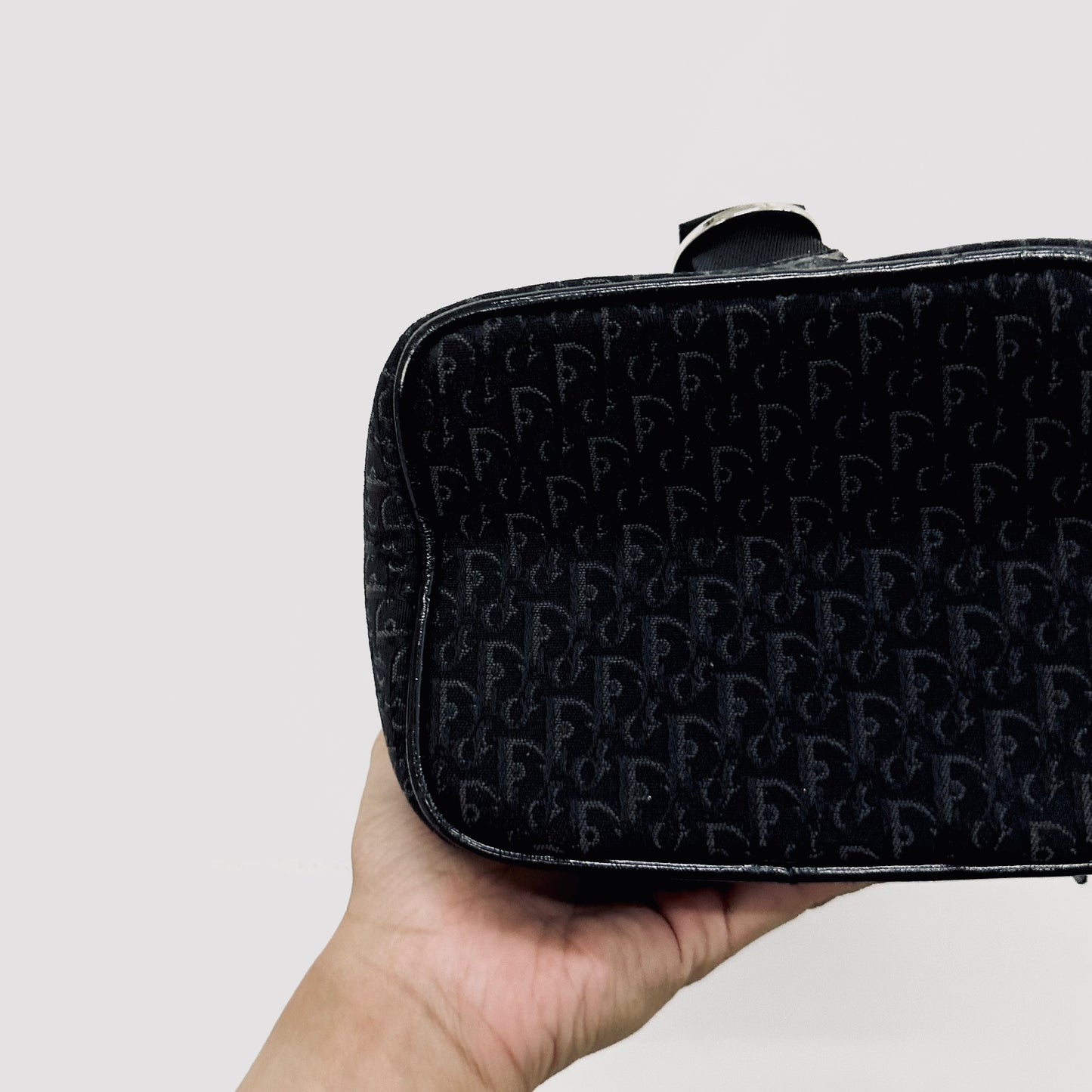 Christian Dior CD Black Oblique Monogram Logo Mini Vanity Case Top Handle Bag