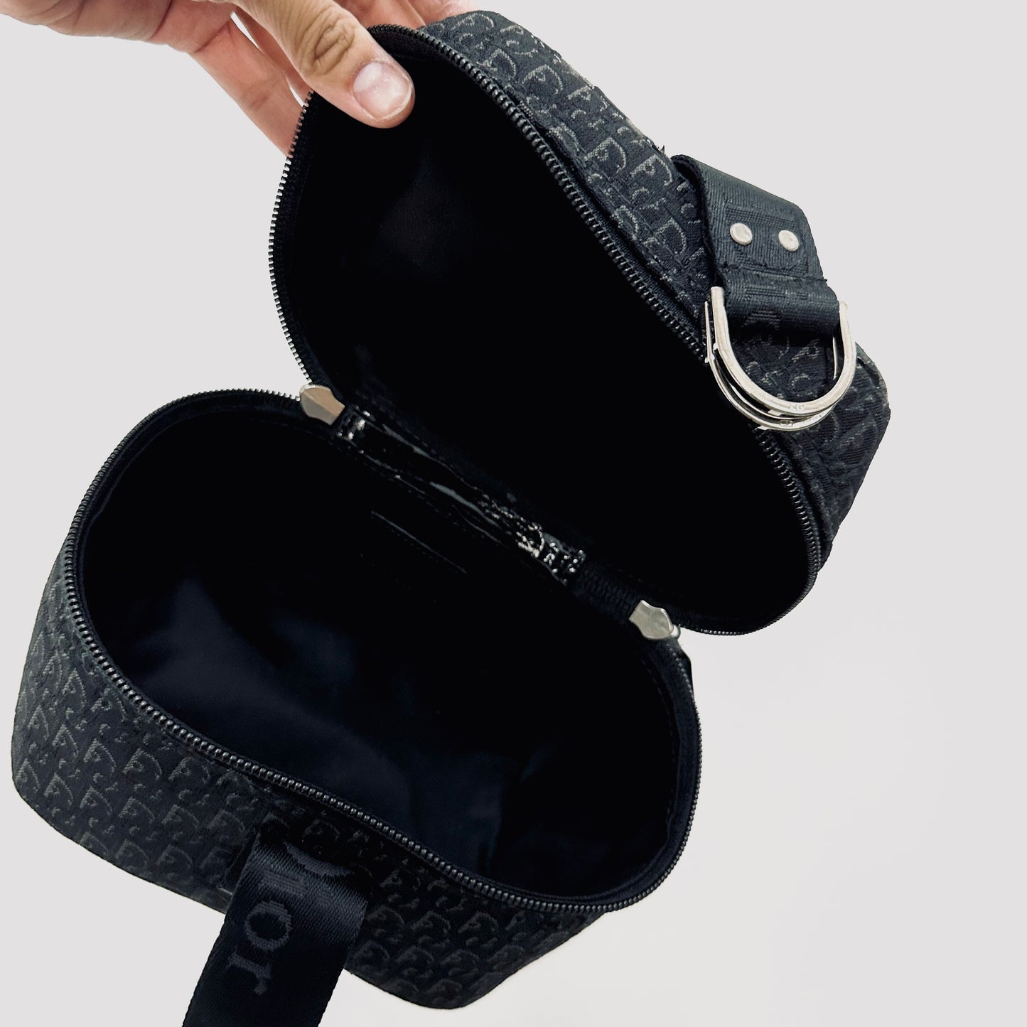 Christian Dior CD Black Oblique Monogram Logo Mini Vanity Case Top Handle Bag