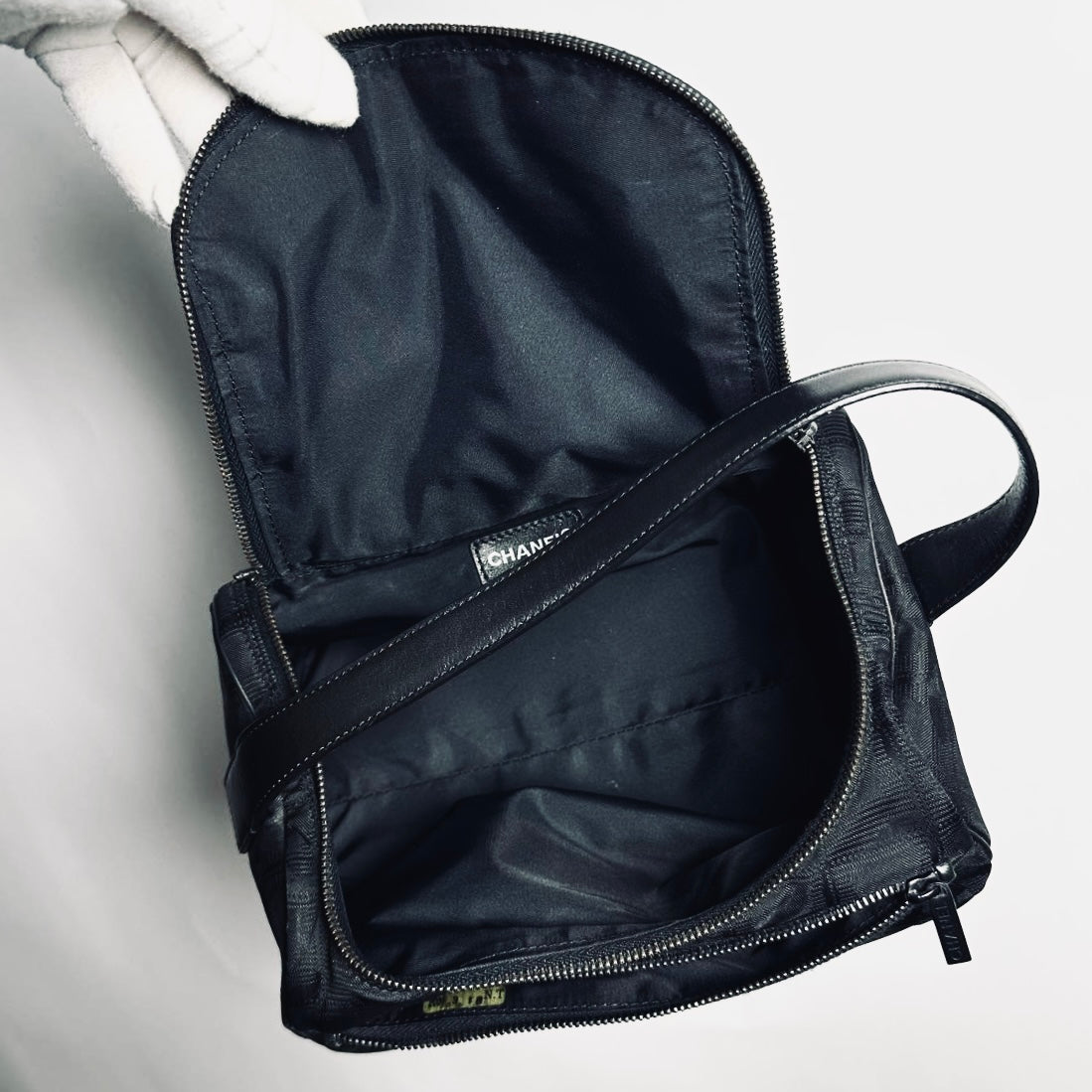 Chanel Black Travel Line Quilted Jacquard CC Monogram Logo Shoulder Pochette Accessories Hobo Baguette Bag 6s