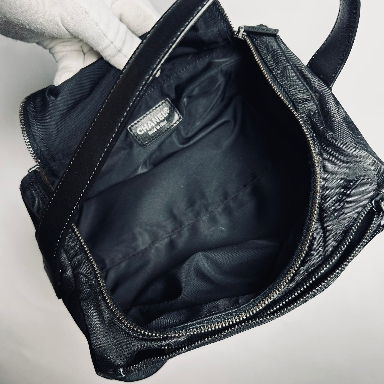 Chanel Black Travel Line Quilted Jacquard CC Monogram Logo Shoulder Pochette Accessories Hobo Baguette Bag 6s