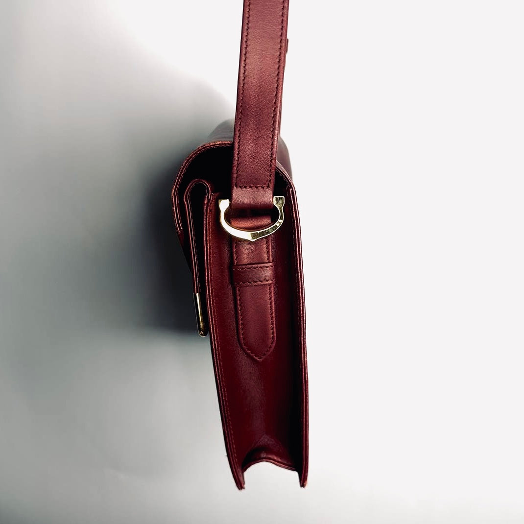 Cartier Must / Mast de Cartier Maroon Burgundy GHW Smooth Leather Flap Shoulder Sling Bag