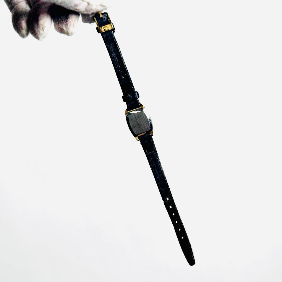 Omega De Ville Gold Dial Black Leather Strap Vintage 18MM Quartz Watch