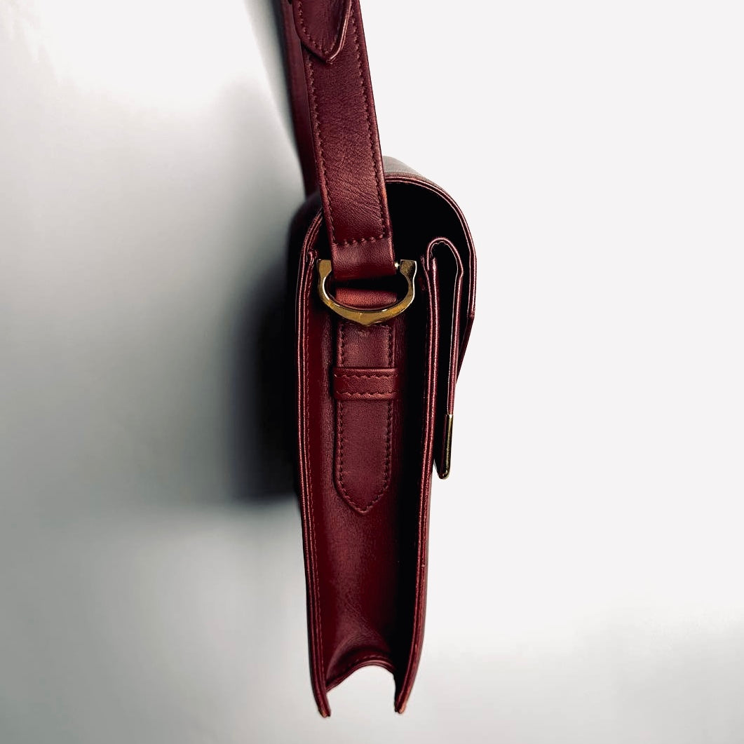 Cartier Must / Mast de Cartier Maroon Burgundy GHW Smooth Leather Flap Shoulder Sling Bag