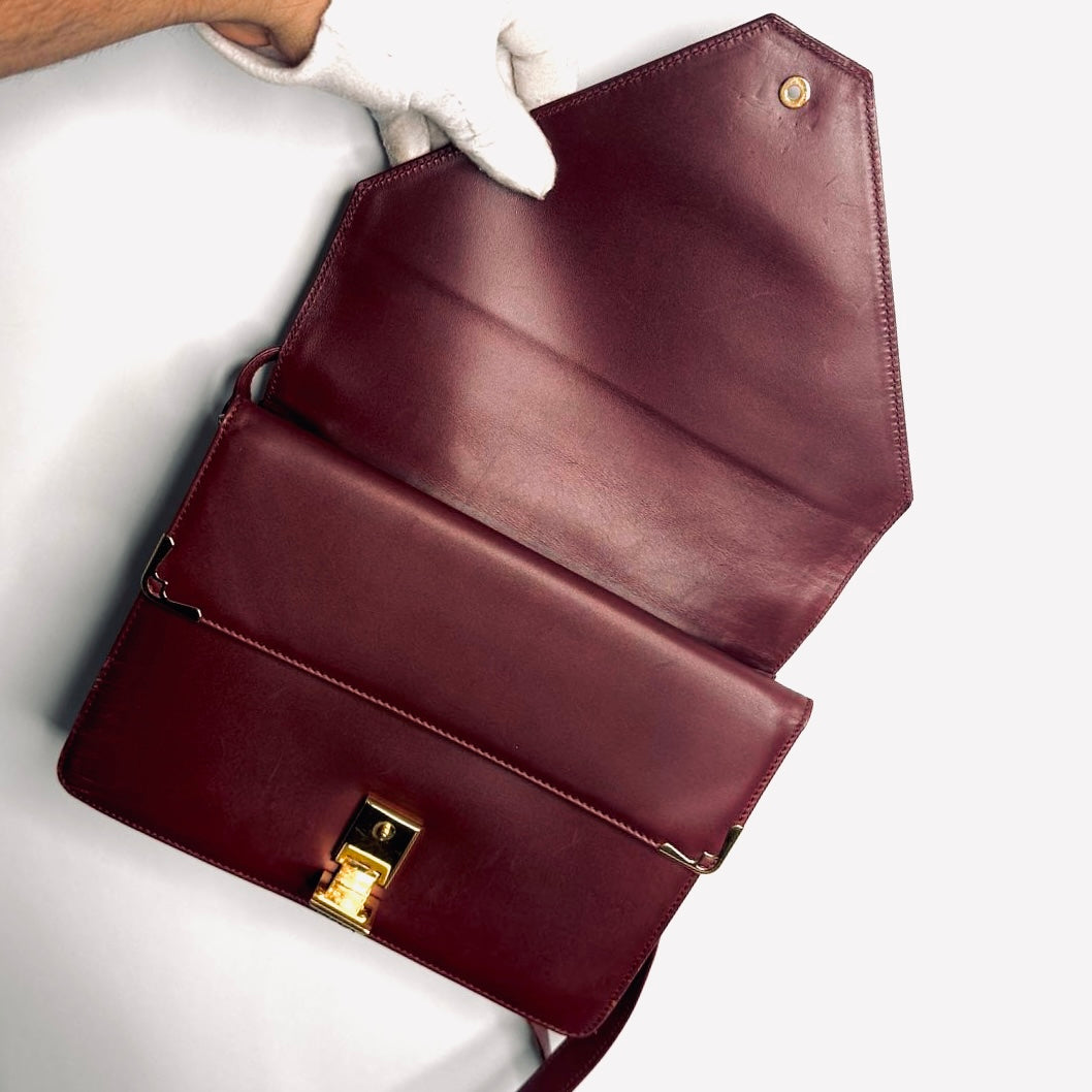 Cartier Must / Mast de Cartier Maroon Burgundy GHW Smooth Leather Flap Shoulder Sling Bag