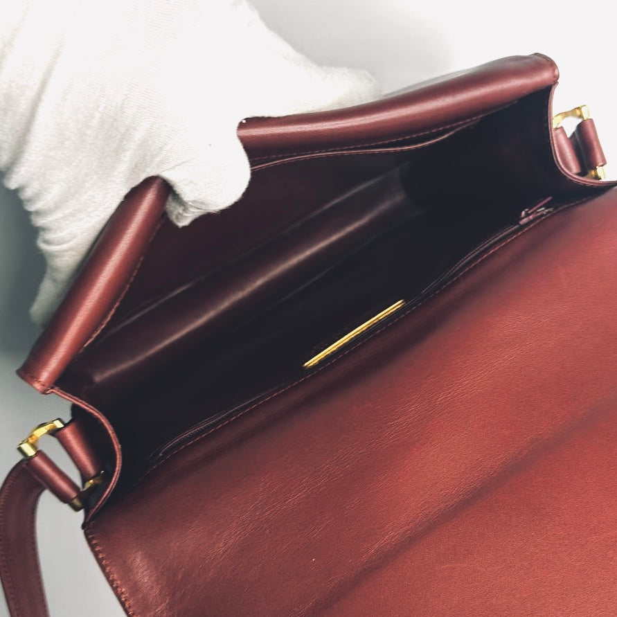 Cartier Must / Mast de Cartier Maroon Burgundy GHW Smooth Leather Flap Shoulder Sling Bag