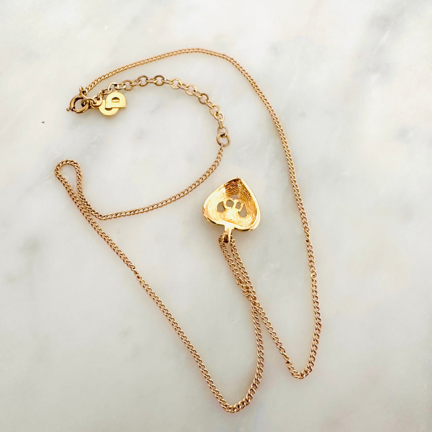 Christian Dior CD Giant Monogram Logo Gold Heart Pendant Necklace