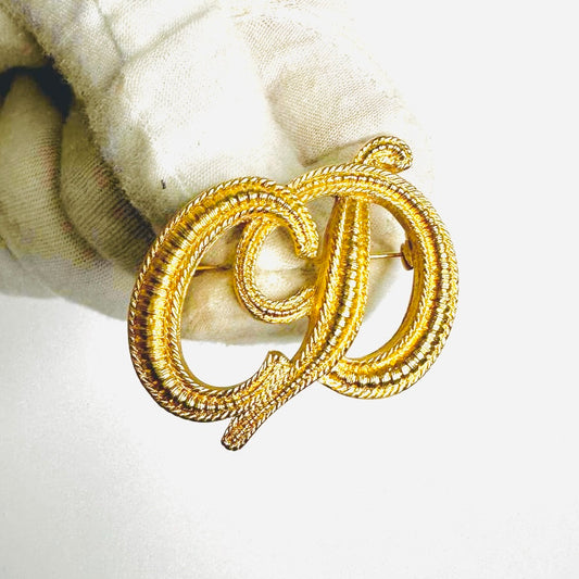 Christian Dior CD Gold Giant Monogram Logo Pin Brooch