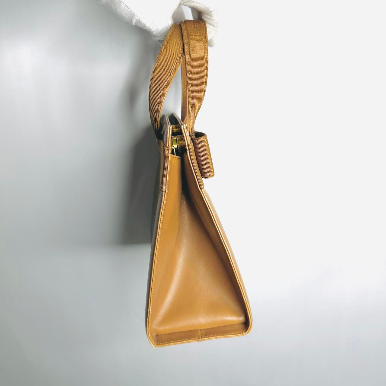 Salvatore Ferragamo Vara Bow Kelly Caramel Brown GHW Monogram Logo Smooth Leather 2-Way Top Handle Shoulder Sling Bag