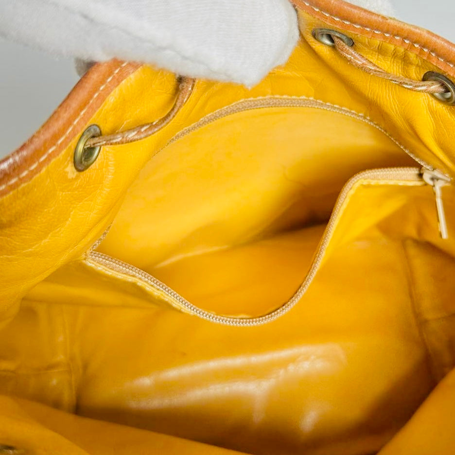 Celine Beige Triomphe Macadam Monogram Logo Vintage Bucket Drawstring Shoulder Sling Bag