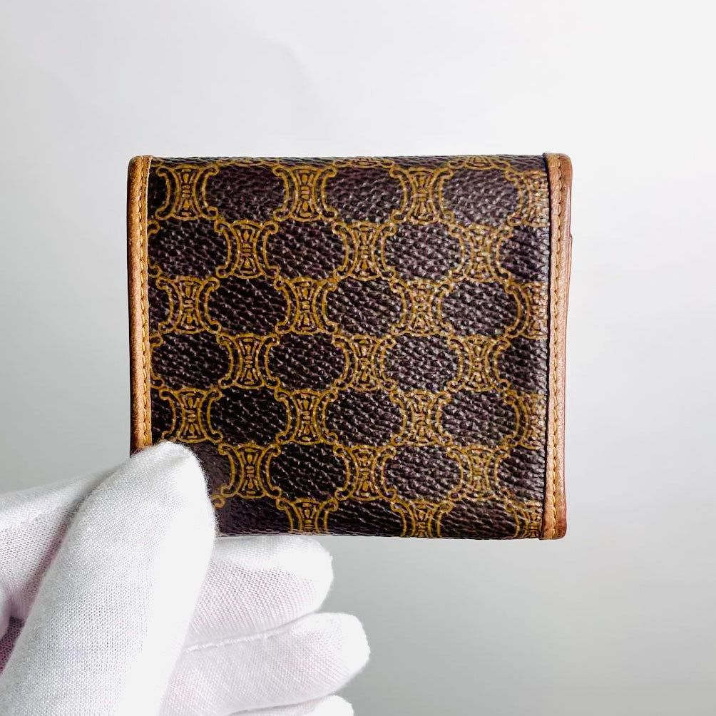Celine Brown / Tan Triomphe Monogram Logo GHW Flap Coin Purse Compact Wallet
