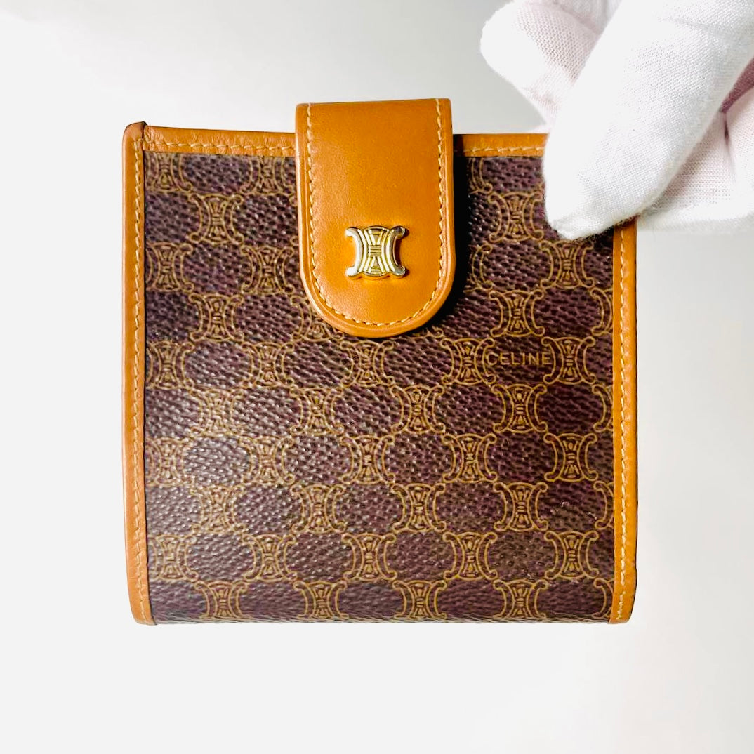 Celine Triomphe Macadam Monogram Logo GHW Flap Compact Bifold Wallet