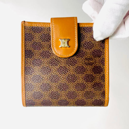 Celine Triomphe Macadam Monogram Logo GHW Flap Compact Bifold Wallet