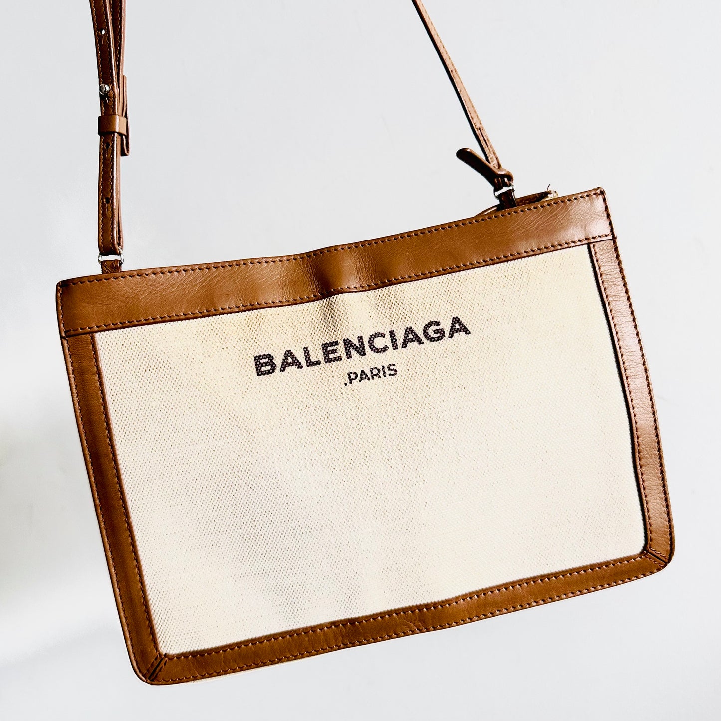Balenciaga Cabas AJ Caramel Brown / White Logo Small Pochette Clutch Shoulder Sling Bag