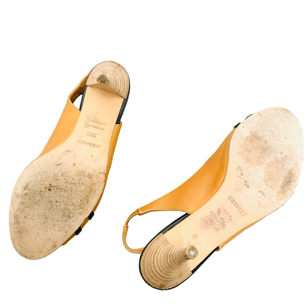 Hermes Classic Giant Monogram Logo Gold / Black Leather Open Toe Slingbacks Sandals Mules Heels Pumps Shoes