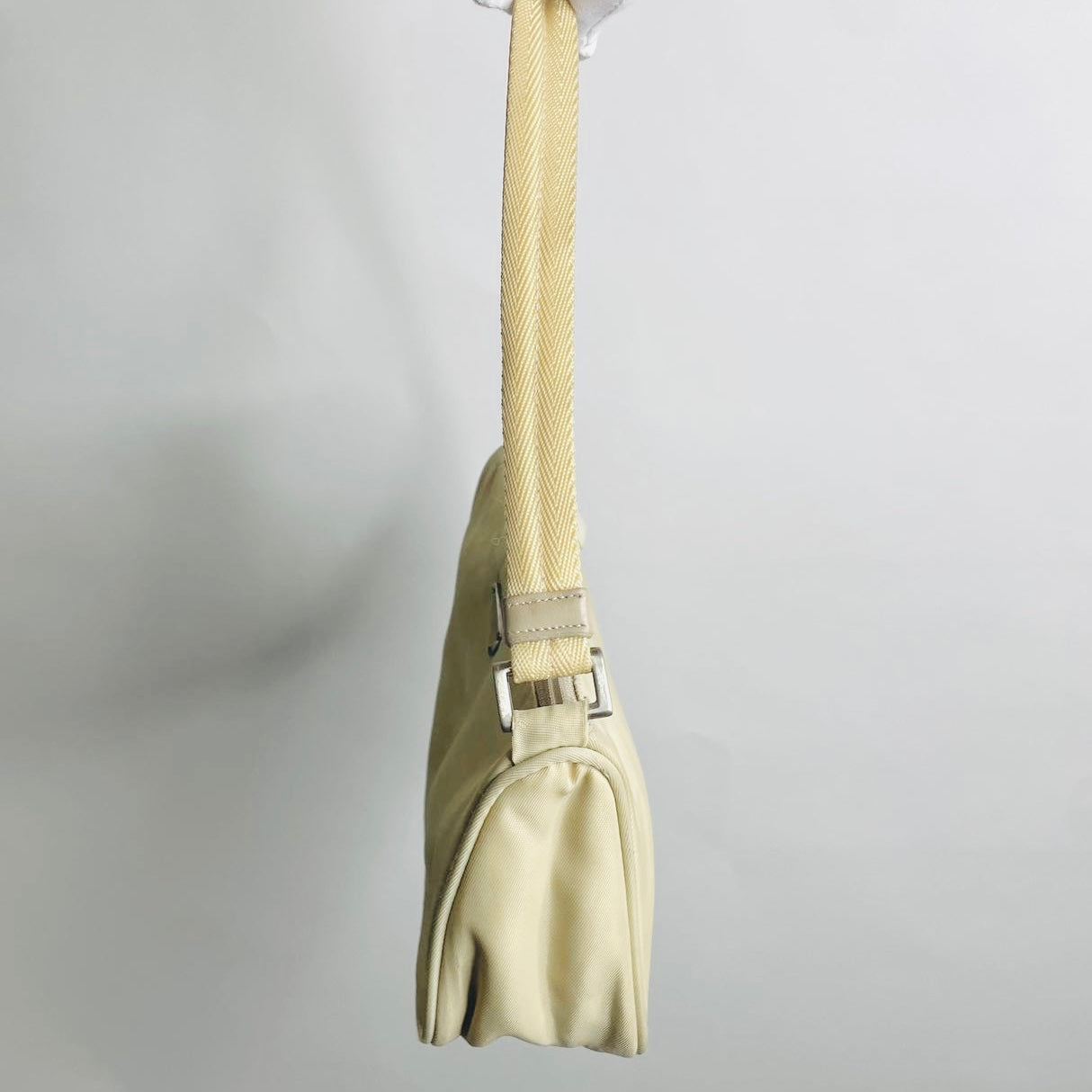 Prada Cream Ivory Tessuto Monogram Logo Nylon Hobo Baguette Pochette Shoulder Bag