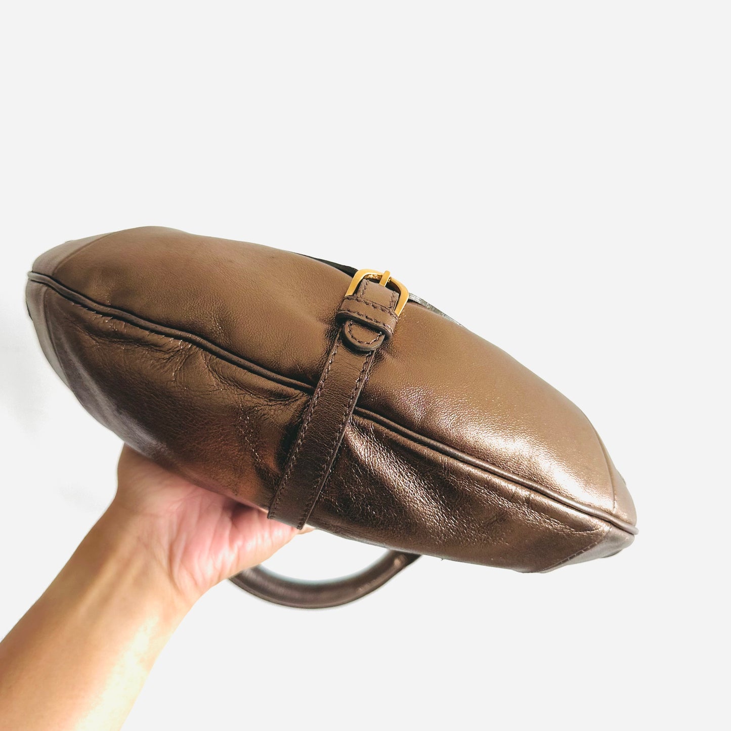 Jimmy Choo Tulita Metallic Brown GHW Leather Hobo Baguette Shoulder Bag