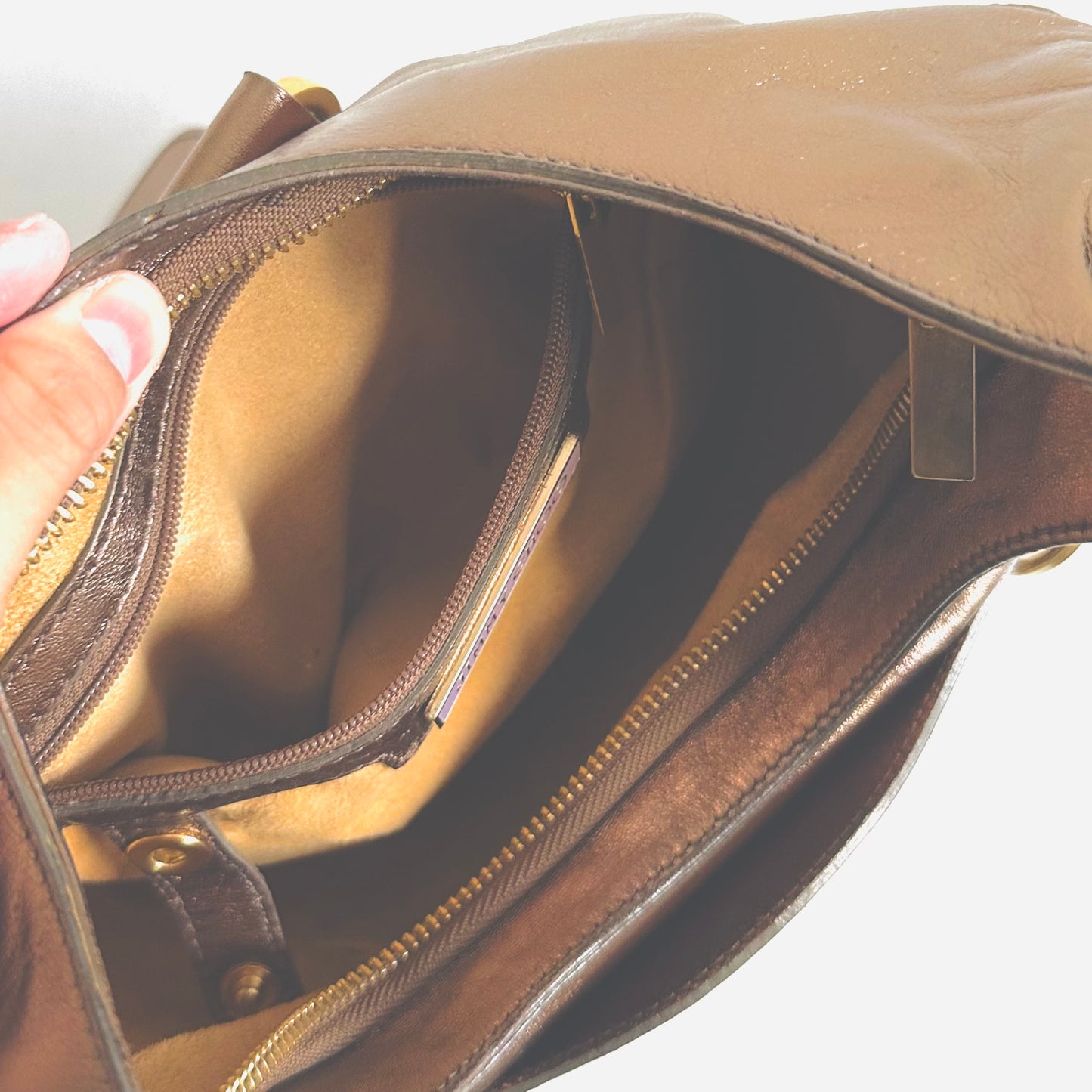 Jimmy Choo Tulita Metallic Brown GHW Leather Hobo Baguette Shoulder Bag