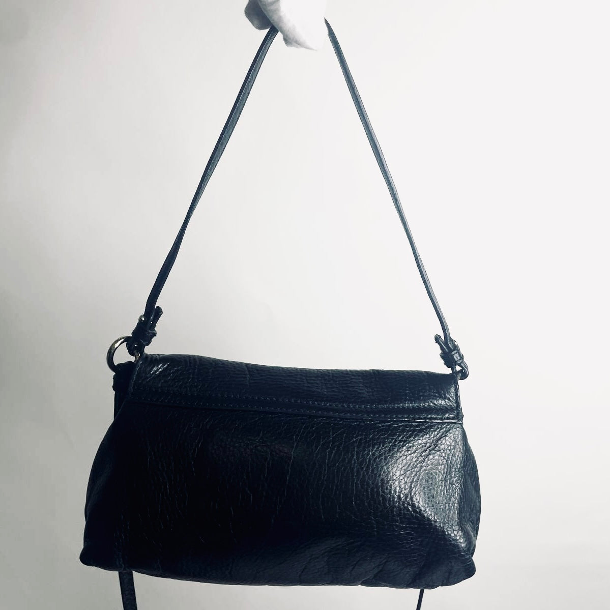 Chloe Lily Black GHW Bow Monogram Logo Pebbled Leather Top Handle Flap Shoulder Sling Bag