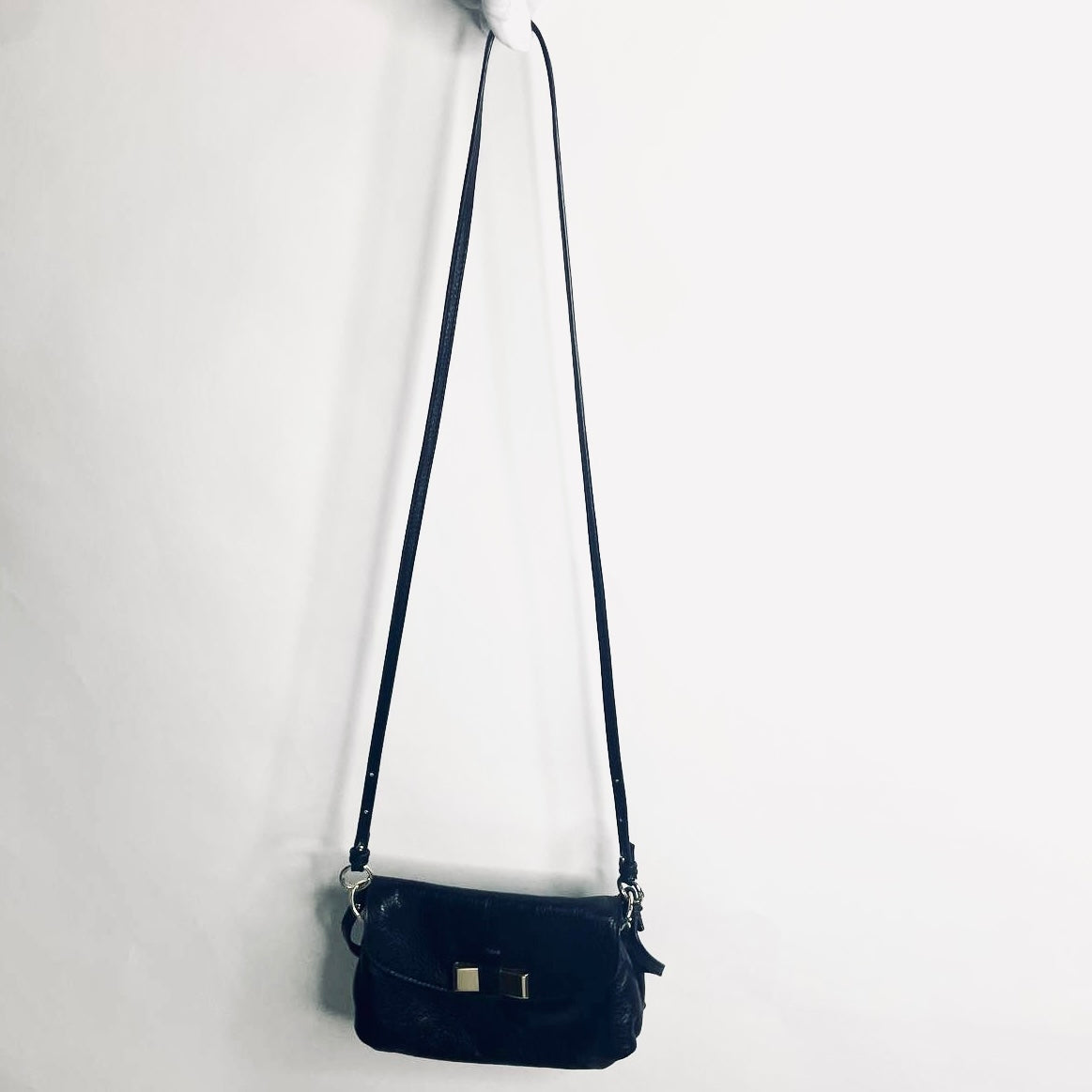 Chloe Lily Black GHW Bow Monogram Logo Pebbled Leather Top Handle Flap Shoulder Sling Bag