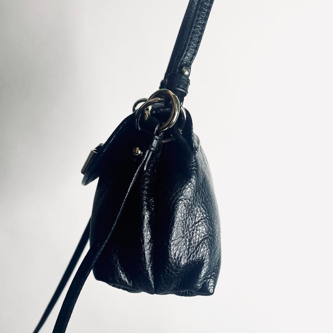 Chloe Lily Black GHW Bow Monogram Logo Pebbled Leather Top Handle Flap Shoulder Sling Bag