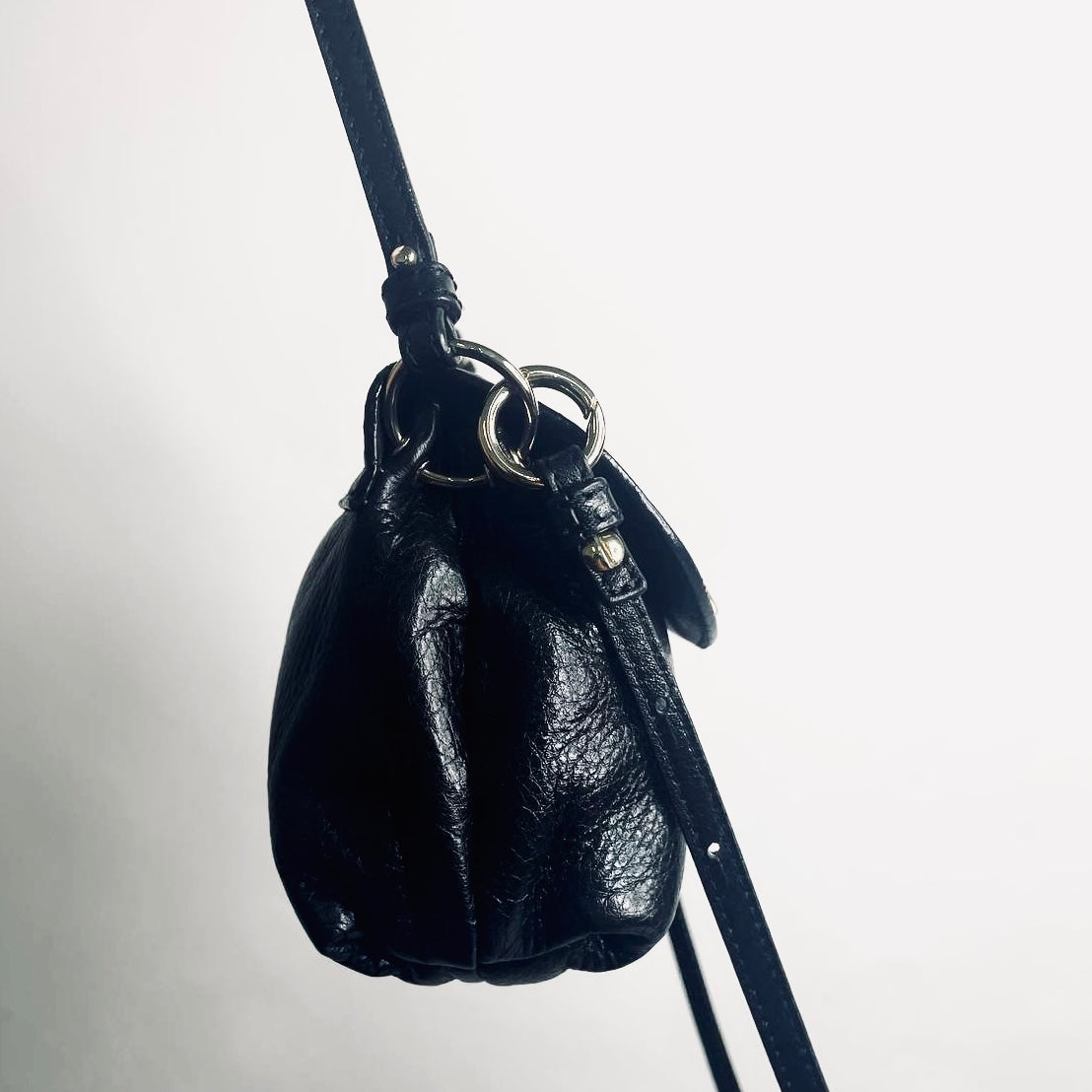 Chloe Lily Black GHW Bow Monogram Logo Pebbled Leather Top Handle Flap Shoulder Sling Bag