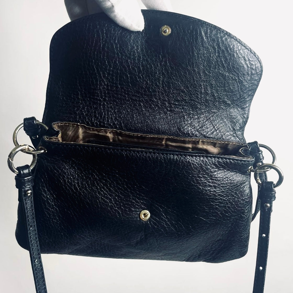 Chloe Lily Black GHW Bow Monogram Logo Pebbled Leather Top Handle Flap Shoulder Sling Bag