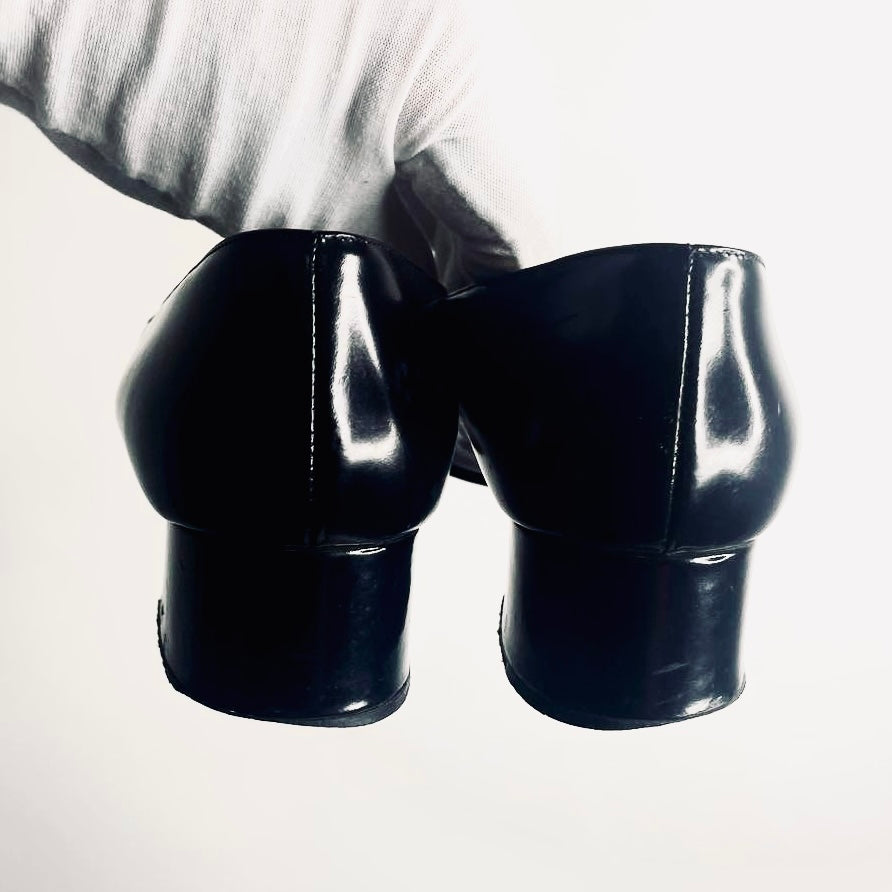Gucci Black GHW Horsebit Monogram Logo Patent Leather Loafers Heels Pumps Shoes