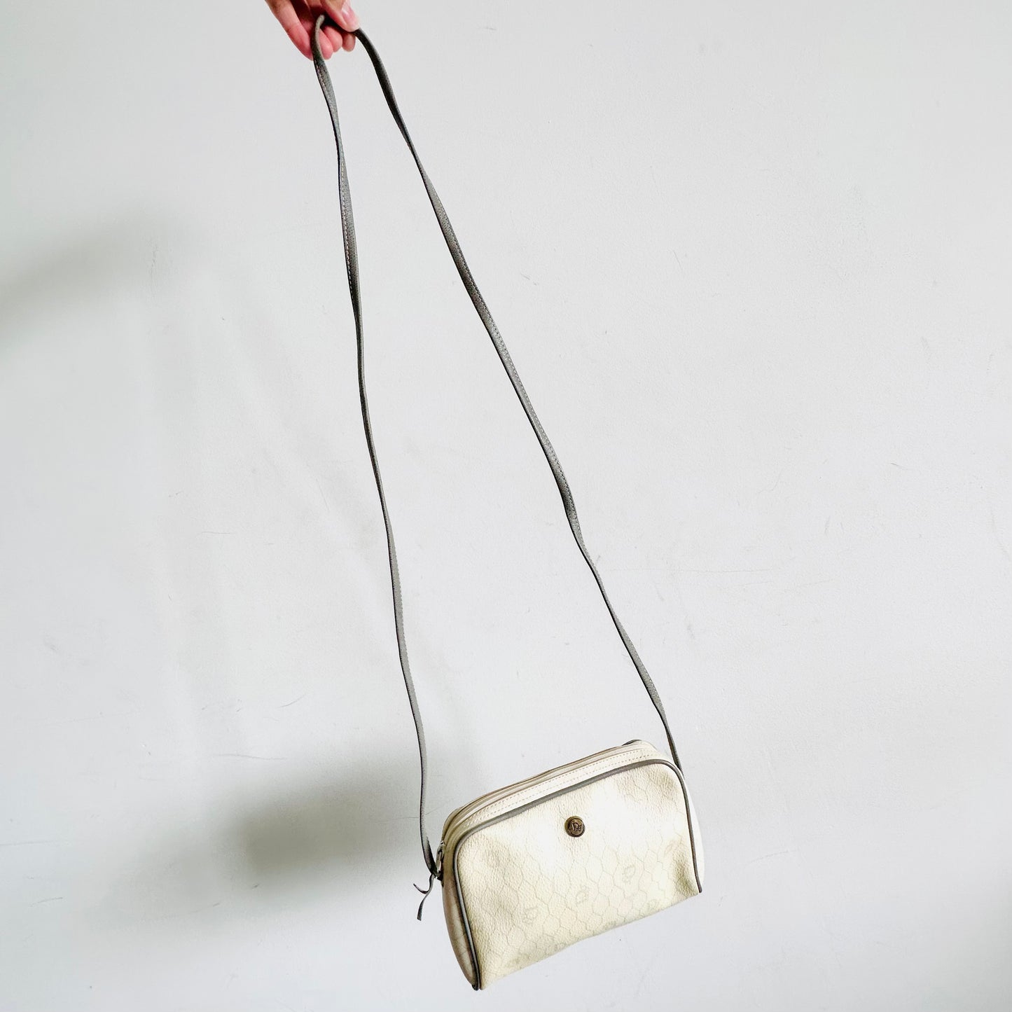 Christian Dior CD White Honeycomb GHW Oblique Monogram Logo Zip Shoulder Sling Bag
