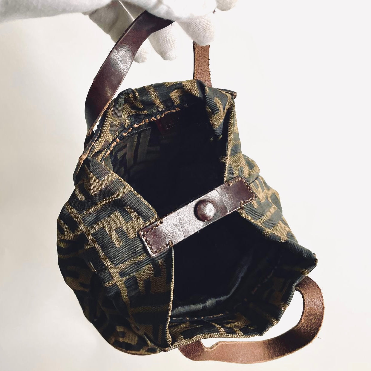 Fendi Brown Zucca FF Monogram Logo Mini Bucket Packable Shopper Tote Bag