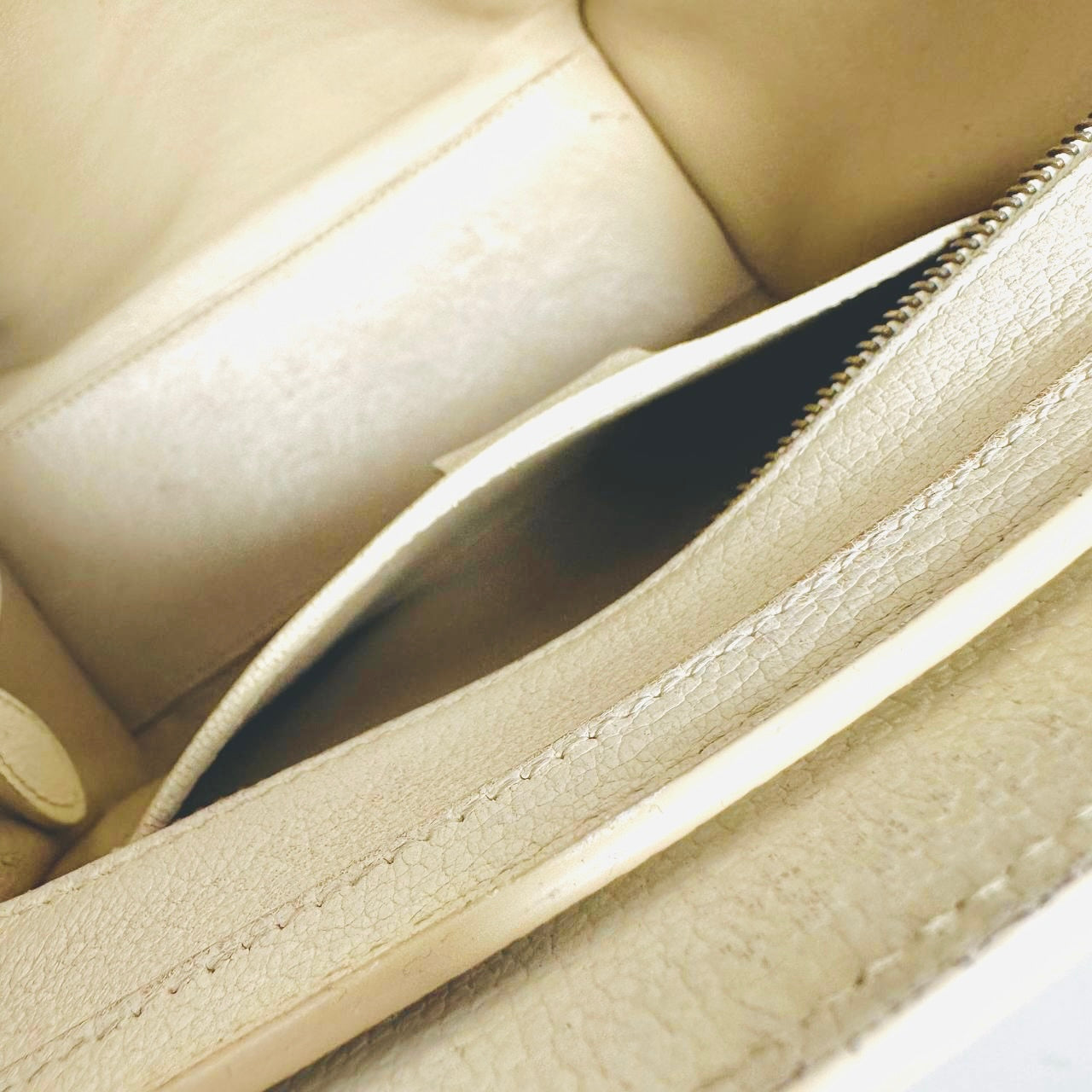 Celine Nano Luggage White GHW Grained Calfskin Monogram Logo 2-Way Top Handle Shoulder Sling Bag